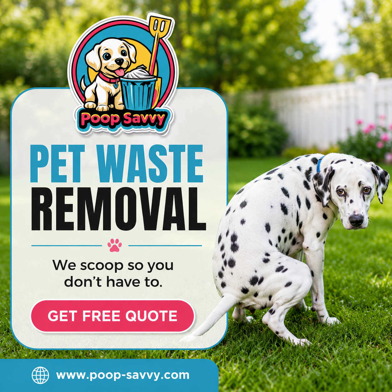 Poop Savvy pet waste removal advertisement